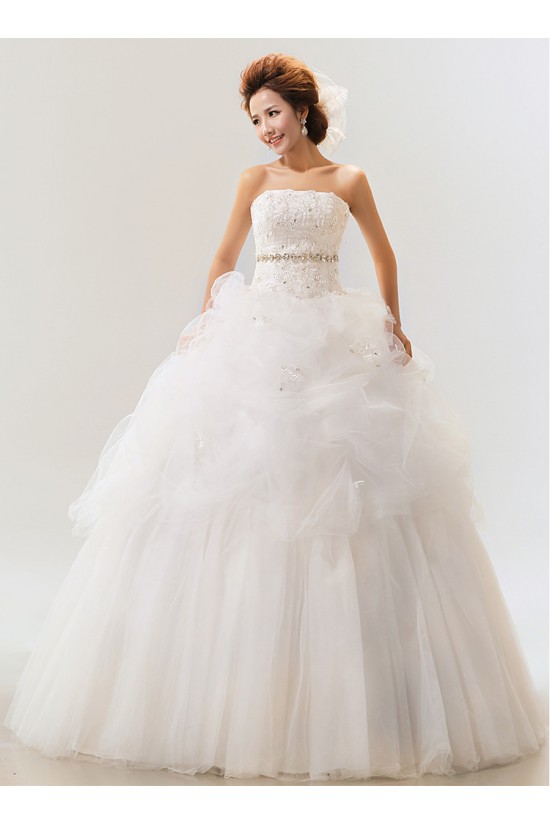 Ball Gown Strapless Court Train Beaded Lace Wedding Dresses 2031470