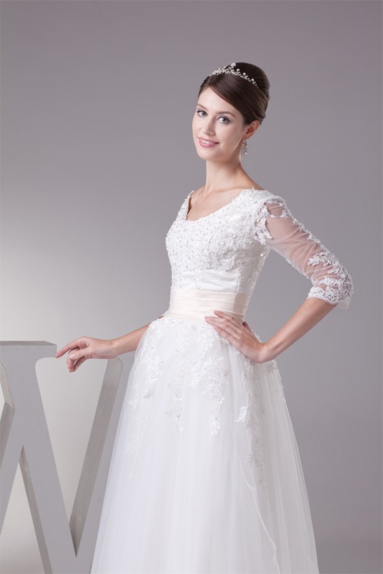 Satin Lace Fine Netting Scoop A-Line 3/4 Length Sleeve Little White Wedding Dresses 2031498 Satin Lace Fine Netting Scoop A-Line 3/4 Length Sleeve Little White Wedding Dresses 2031498