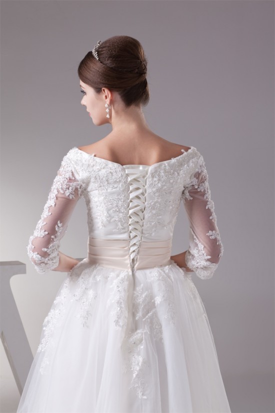 Satin Lace Fine Netting Scoop A-Line 3/4 Length Sleeve Little White Wedding Dresses 2031498 Satin Lace Fine Netting Scoop A-Line 3/4 Length Sleeve Little White Wedding Dresses 2031498