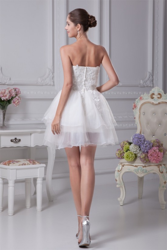 A-Line Satin Fine Netting Strapless Lace Short Reception Wedding Dresses 2031507 A-Line Satin Fine Netting Strapless Lace Short Reception Wedding Dresses 2031507