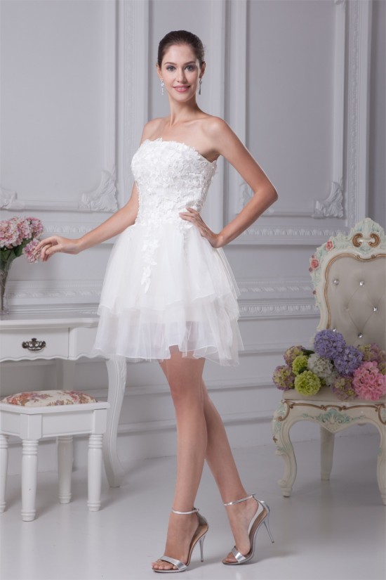 A-Line Satin Fine Netting Strapless Lace Short Reception Wedding Dresses 2031507 A-Line Satin Fine Netting Strapless Lace Short Reception Wedding Dresses 2031507