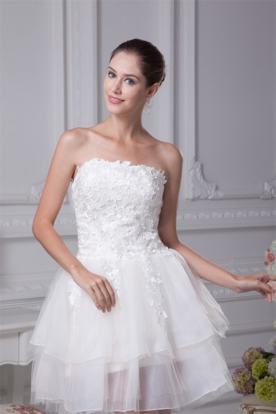 A-Line Satin Fine Netting Strapless Lace Short Reception Wedding Dresses 2031507 A-Line Satin Fine Netting Strapless Lace Short Reception Wedding Dresses 2031507