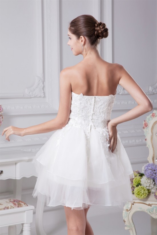 A-Line Satin Fine Netting Strapless Lace Short Reception Wedding Dresses 2031507 A-Line Satin Fine Netting Strapless Lace Short Reception Wedding Dresses 2031507