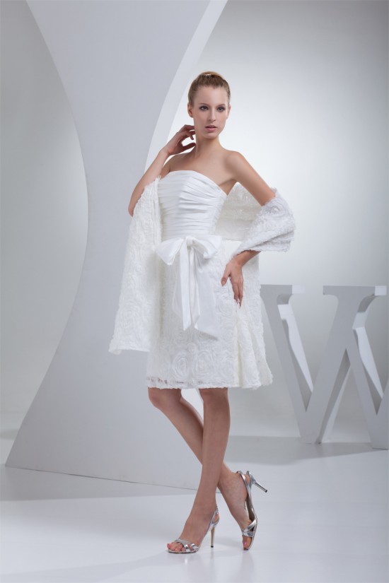 A-Line Strapless Short Knee-Length Reception Wedding Dresses with Shawl 2031508 A-Line Strapless Short Knee-Length Reception Wedding Dresses with Shawl 2031508
