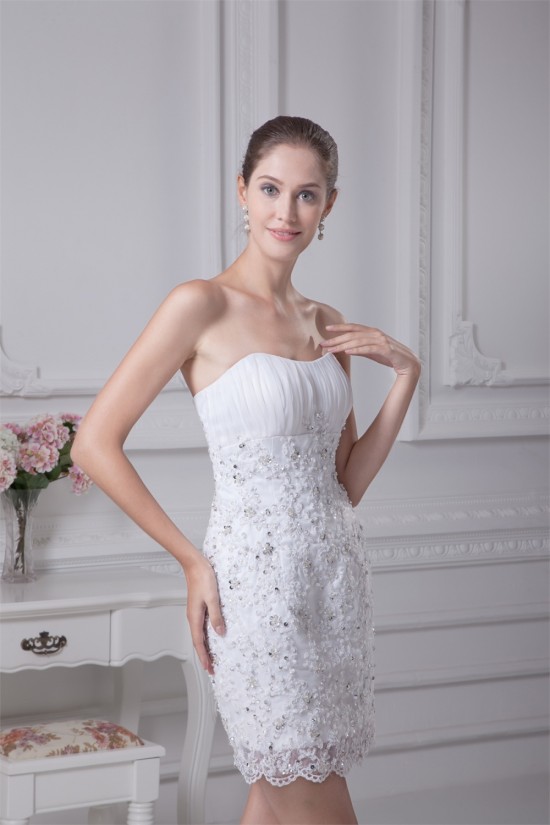 Sleeveless Strapless Sheath/Column Satin Organza Beaded Lace Wedding Dresses 2031510 Sleeveless Strapless Sheath/Column Satin Organza Beaded Lace Wedding Dresses 2031510