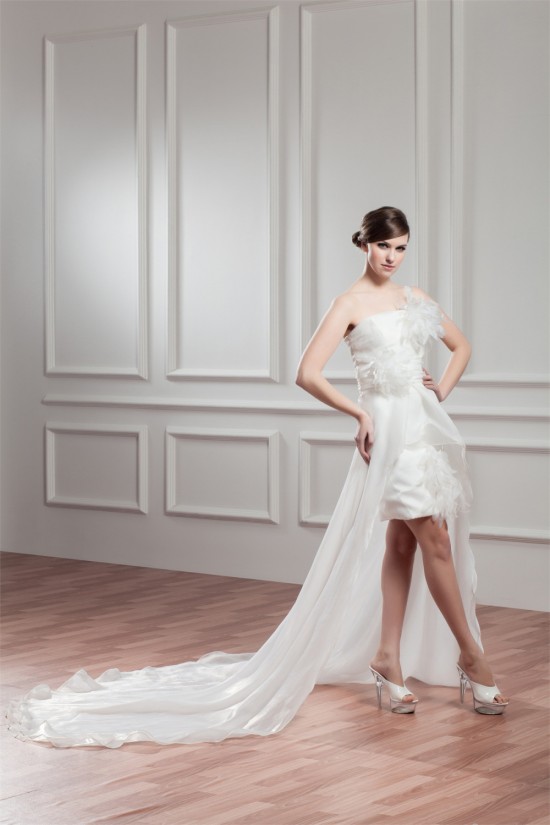 Great Sleeveless Satin Organza One-Shoulder A-Line High Low Wedding Dresses 2031525 Great Sleeveless Satin Organza One-Shoulder A-Line High Low Wedding Dresses 2031525