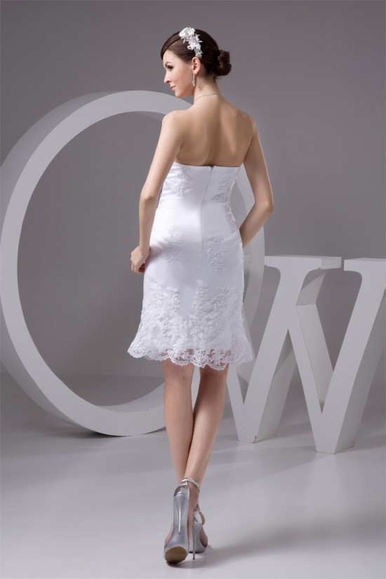 Satin Lace Fine Netting Sleeveless Sheath/Column Short Wedding Dresses 2031528 Satin Lace Fine Netting Sleeveless Sheath/Column Short Wedding Dresses 2031528