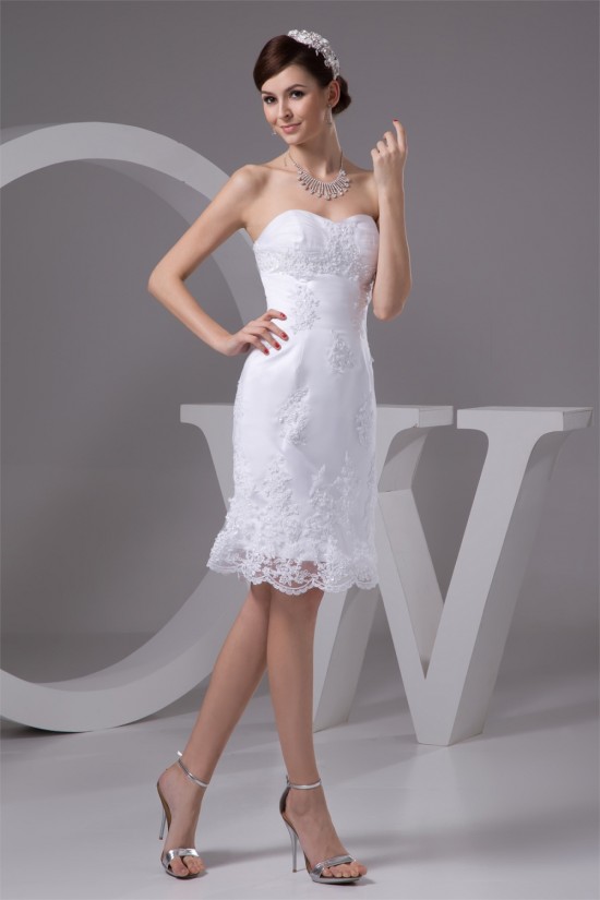 Satin Lace Fine Netting Sleeveless Sheath/Column Short Wedding Dresses 2031528 Satin Lace Fine Netting Sleeveless Sheath/Column Short Wedding Dresses 2031528