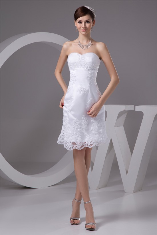Satin Lace Fine Netting Sleeveless Sheath/Column Short Wedding Dresses 2031528 Satin Lace Fine Netting Sleeveless Sheath/Column Short Wedding Dresses 2031528