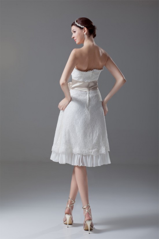 A-Line Strapless Satin Lace Sleeveless Short Wedding Dresses 2031549 A-Line Strapless Satin Lace Sleeveless Short Wedding Dresses 2031549
