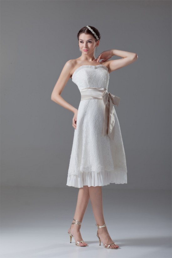 A-Line Strapless Satin Lace Sleeveless Short Wedding Dresses 2031549 A-Line Strapless Satin Lace Sleeveless Short Wedding Dresses 2031549