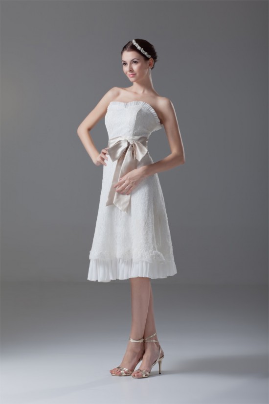 A-Line Strapless Satin Lace Sleeveless Short Wedding Dresses 2031549 A-Line Strapless Satin Lace Sleeveless Short Wedding Dresses 2031549