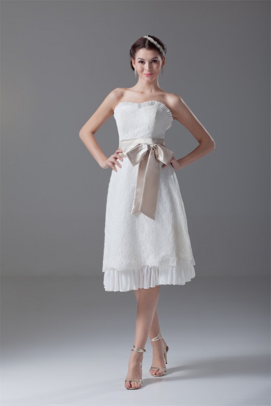 A-Line Strapless Satin Lace Sleeveless Short Wedding Dresses 2031549 A-Line Strapless Satin Lace Sleeveless Short Wedding Dresses 2031549