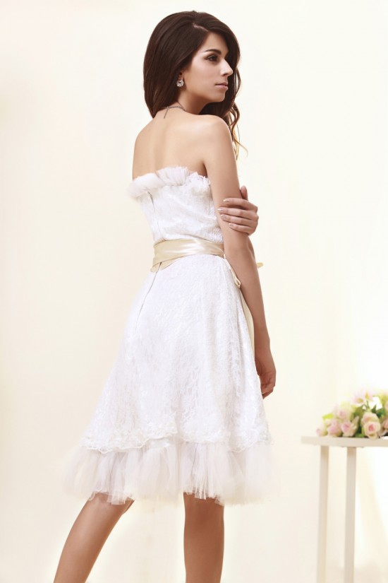 Wonderful Strapless Satin Lace Sleeveless A-Line Knee-Length Short Wedding Dresses 2031550 Wonderful Strapless Satin Lace Sleeveless A-Line Knee-Length Short Wedding Dresses 2031550
