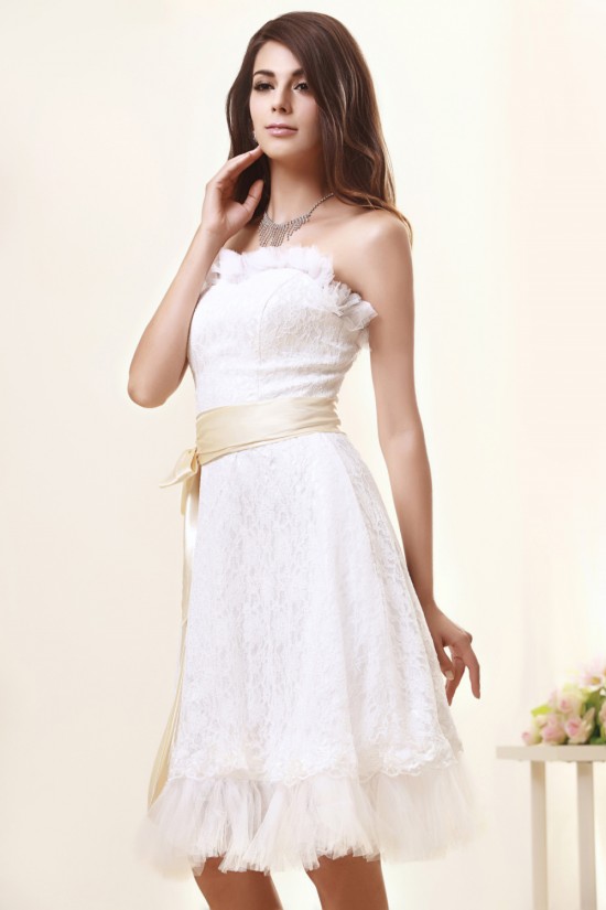 Wonderful Strapless Satin Lace Sleeveless A-Line Knee-Length Short Wedding Dresses 2031550 Wonderful Strapless Satin Lace Sleeveless A-Line Knee-Length Short Wedding Dresses 2031550