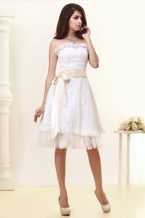 Wonderful Strapless Satin Lace Sleeveless A-Line Knee-Length Short Wedding Dresses 2031550 Wonderful Strapless Satin Lace Sleeveless A-Line Knee-Length Short Wedding Dresses 2031550