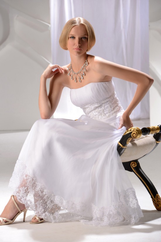 Wonderful Strapless Satin Lace A-Line Ankle-Length Wedding Dresses 2031552 Wonderful Strapless Satin Lace A-Line Ankle-Length Wedding Dresses 2031552