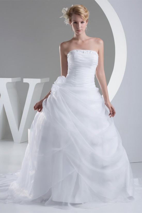A-Line Strapless Sleeveless Satin Organza Wedding Dresses 2030159 A-Line Strapless Sleeveless Satin Organza Wedding Dresses 2030159