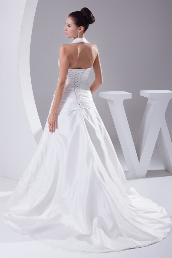 Halter Sleeveless A-Line Satin Taffeta Fine Netting Most Beautiful Wedding Dresses 2030170 Halter Sleeveless A-Line Satin Taffeta Fine Netting Most Beautiful Wedding Dresses 2030170