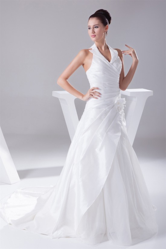 Halter Sleeveless A-Line Satin Taffeta Fine Netting Most Beautiful Wedding Dresses 2030170 Halter Sleeveless A-Line Satin Taffeta Fine Netting Most Beautiful Wedding Dresses 2030170