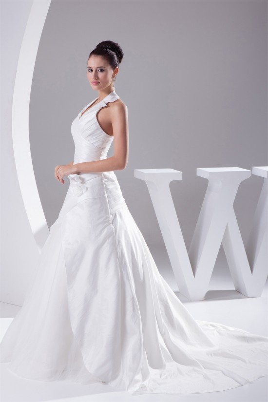 Halter Sleeveless A-Line Satin Taffeta Fine Netting Most Beautiful Wedding Dresses 2030170 Halter Sleeveless A-Line Satin Taffeta Fine Netting Most Beautiful Wedding Dresses 2030170