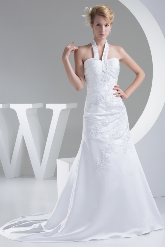 A-Line Halter Sleeveless Satin Lace Sweet Wedding Dresses 2030171 A-Line Halter Sleeveless Satin Lace Sweet Wedding Dresses 2030171
