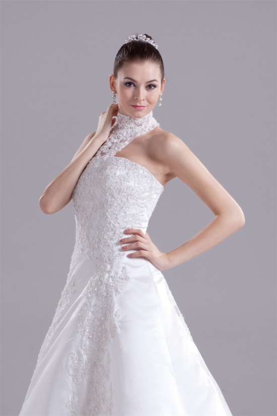 A-Line High-Neck Satin Lace Wedding Dresses 2030175 A-Line High-Neck Satin Lace Wedding Dresses 2030175
