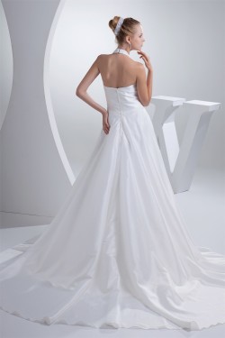 A-Line Taffeta Beaded Halter Wedding Dresses 2030193