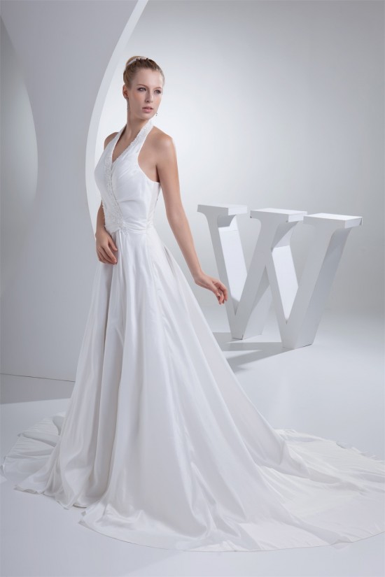A-Line Taffeta Beaded Halter Wedding Dresses 2030193 A-Line Taffeta Beaded Halter Wedding Dresses 2030193