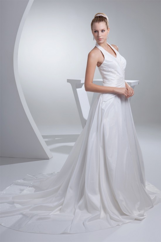 A-Line Taffeta Beaded Halter Wedding Dresses 2030193 A-Line Taffeta Beaded Halter Wedding Dresses 2030193