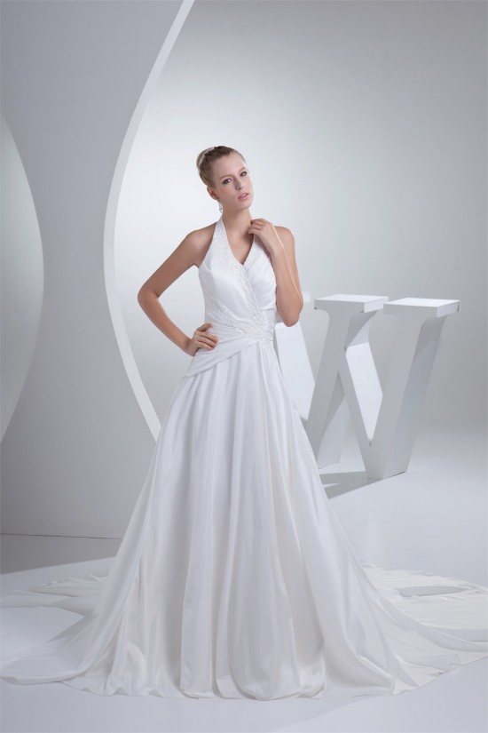 A-Line Taffeta Beaded Halter Wedding Dresses 2030193 A-Line Taffeta Beaded Halter Wedding Dresses 2030193