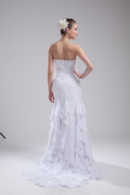 Sheath/Column Chiffon Lace Beaded Sweetheart Sweet Wedding Dresses 2030194