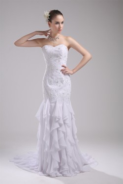 Sheath/Column Chiffon Lace Beaded Sweetheart Sweet Wedding Dresses 2030194