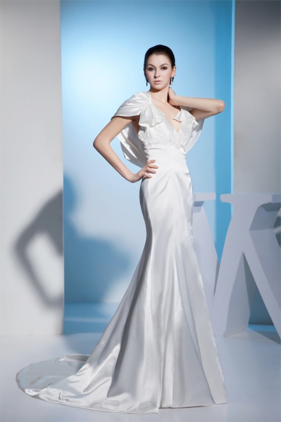 Trumpet/Mermaid Silk like Satin V-Neck Sweet Wedding Dresses 2030196 Trumpet/Mermaid Silk like Satin V-Neck Sweet Wedding Dresses 2030196