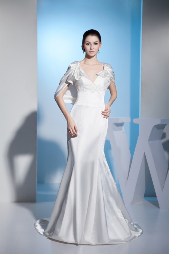 Trumpet/Mermaid Silk like Satin V-Neck Sweet Wedding Dresses 2030196 Trumpet/Mermaid Silk like Satin V-Neck Sweet Wedding Dresses 2030196