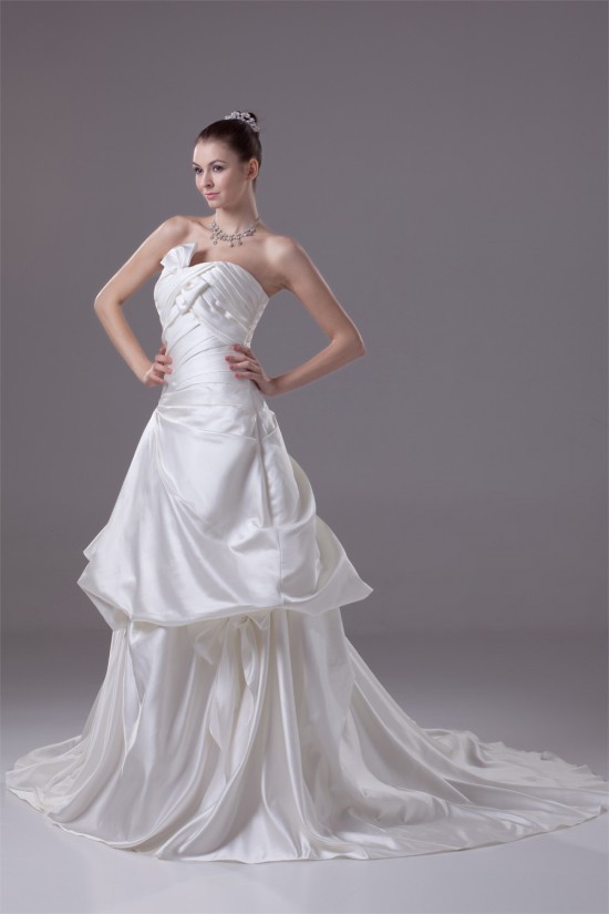 A-Line Sleeveless Satin Strapless Wedding Dresses 2030197