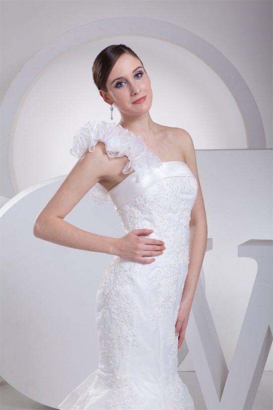 Mermaid/Trumpet Satin Organza One-Shoulder Lace Wedding Dresses 2030205 Mermaid/Trumpet Satin Organza One-Shoulder Lace Wedding Dresses 2030205