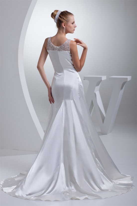 Mermaid/Trumpet Silk like Satin Fine Netting Beaded Wedding Dresses 2030206 Mermaid/Trumpet Silk like Satin Fine Netting Beaded Wedding Dresses 2030206