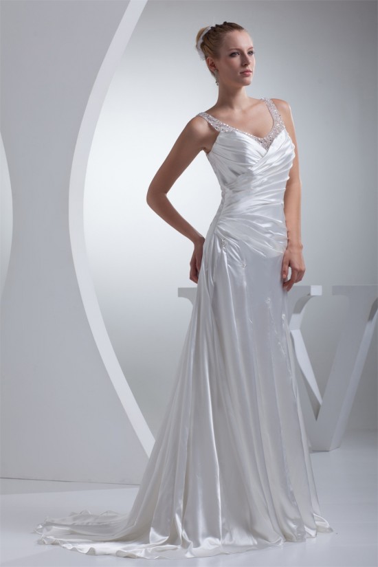 Mermaid/Trumpet Silk like Satin Fine Netting Beaded Wedding Dresses 2030206 Mermaid/Trumpet Silk like Satin Fine Netting Beaded Wedding Dresses 2030206