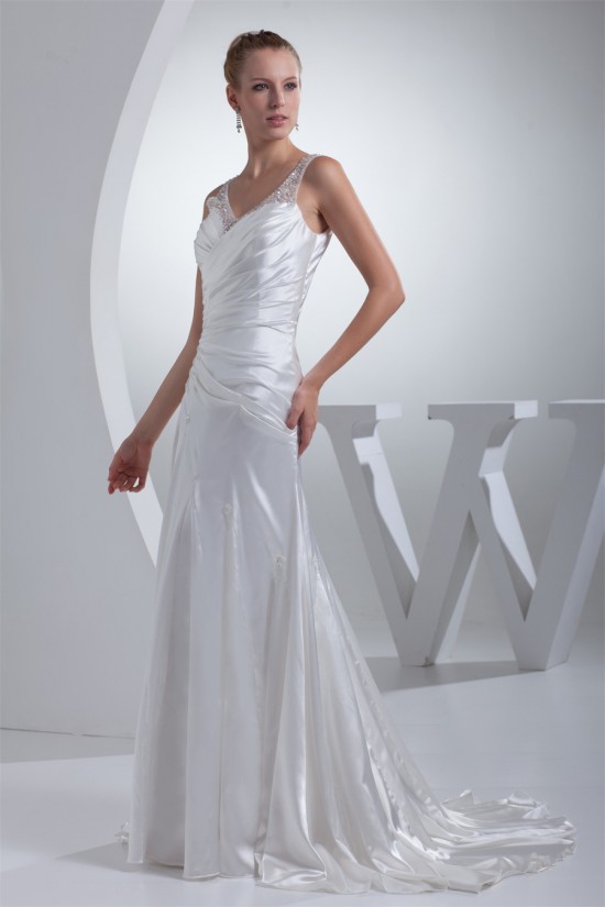 Mermaid/Trumpet Silk like Satin Fine Netting Beaded Wedding Dresses 2030206 Mermaid/Trumpet Silk like Satin Fine Netting Beaded Wedding Dresses 2030206