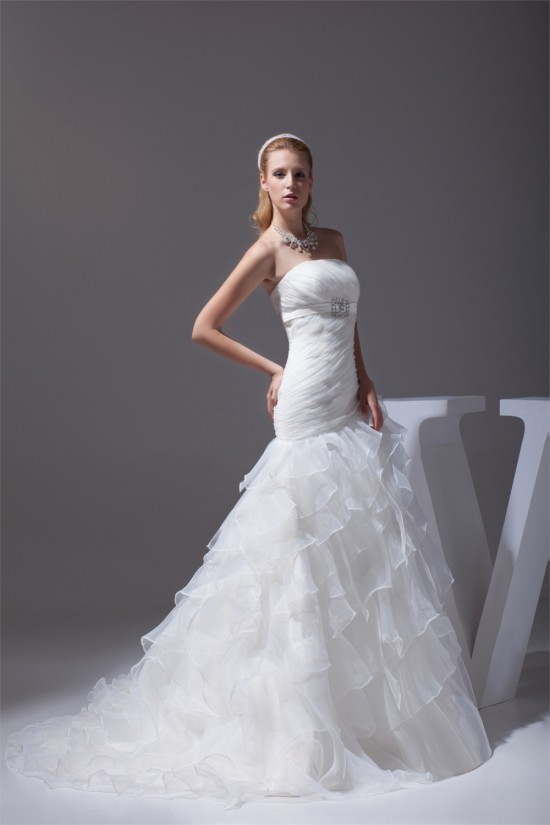 Mermaid/Trumpet Sleeveless Strapless Satin Organza Wedding Dresses 2030210 Mermaid/Trumpet Sleeveless Strapless Satin Organza Wedding Dresses 2030210