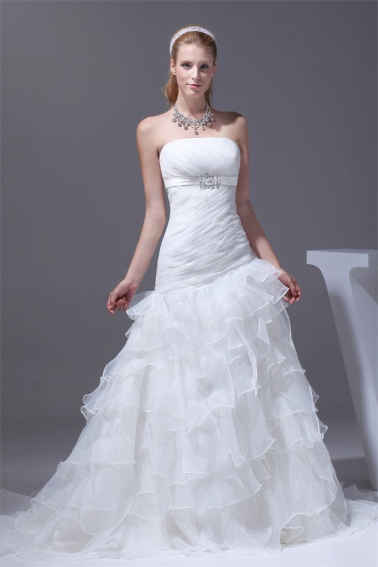 Mermaid/Trumpet Sleeveless Strapless Satin Organza Wedding Dresses 2030210 Mermaid/Trumpet Sleeveless Strapless Satin Organza Wedding Dresses 2030210