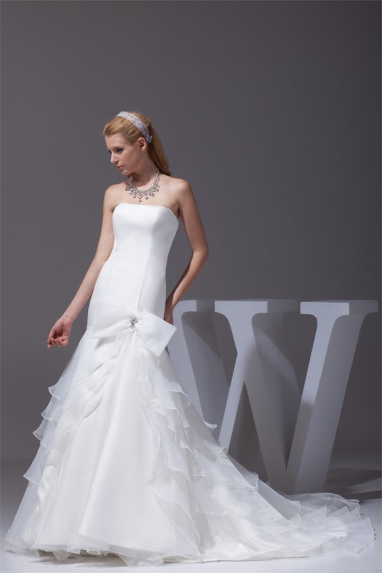 Mermaid/Trumpet Sleeveless Strapless Satin Organza Wedding Dresses 2030211 Mermaid/Trumpet Sleeveless Strapless Satin Organza Wedding Dresses 2030211