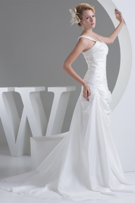 A-Line V-Neck Beaded Taffeta Sleeveless New Arrival Wedding Dresses 2030220