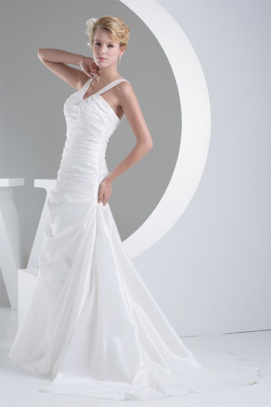 A-Line V-Neck Beaded Taffeta Sleeveless New Arrival Wedding Dresses 2030220