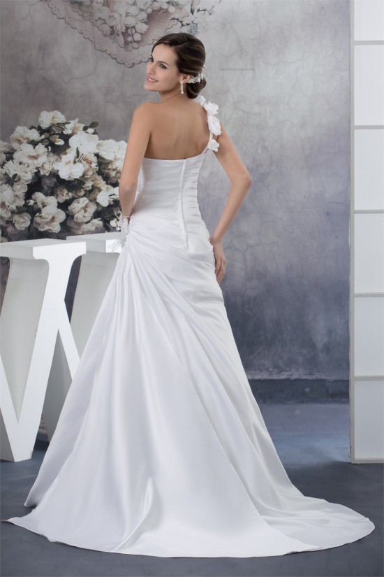 A-Line One-Shoulder Satin Sleeveless Sweetheart Wedding Dresses 2030227 A-Line One-Shoulder Satin Sleeveless Sweetheart Wedding Dresses 2030227