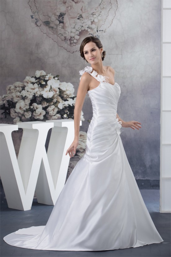 A-Line One-Shoulder Satin Sleeveless Sweetheart Wedding Dresses 2030227 A-Line One-Shoulder Satin Sleeveless Sweetheart Wedding Dresses 2030227