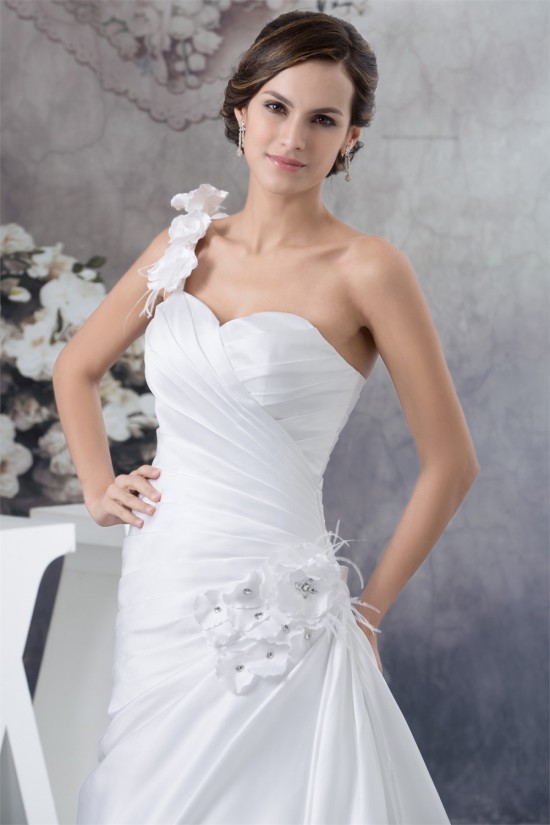 A-Line One-Shoulder Satin Sleeveless Sweetheart Wedding Dresses 2030227 A-Line One-Shoulder Satin Sleeveless Sweetheart Wedding Dresses 2030227