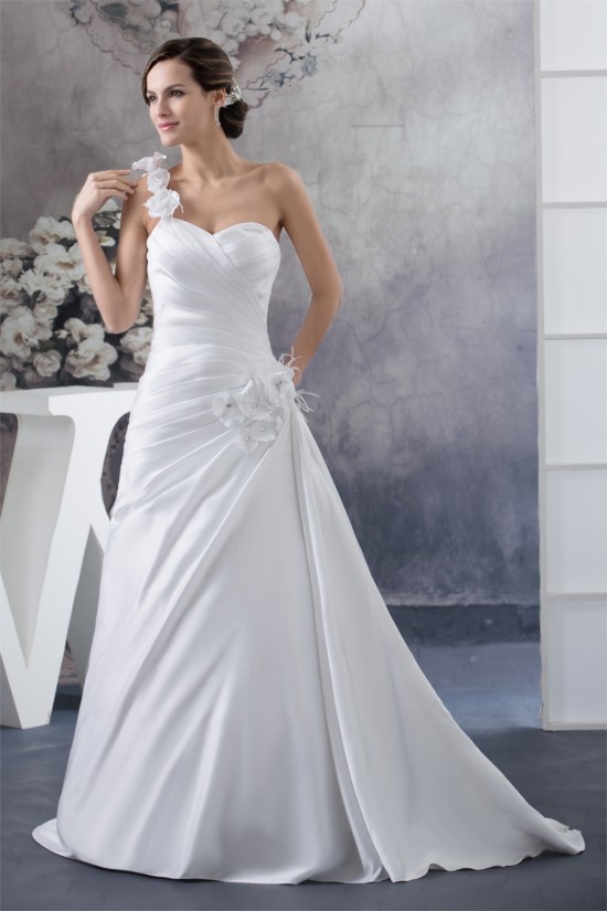 A-Line One-Shoulder Satin Sleeveless Sweetheart Wedding Dresses 2030227 A-Line One-Shoulder Satin Sleeveless Sweetheart Wedding Dresses 2030227