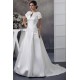 New Style Portrait A-Line Satin Short Sleeve Lace Wedding Dresses 2030231